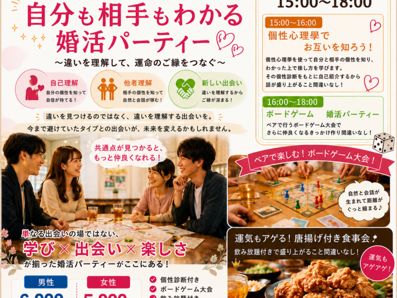 【男性用】個性心理學で自分も相手もわかる婚活パーティー